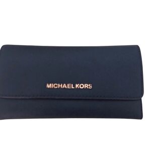 Michael Kors Jet Set Large Saffiano Leather Snap-Front Wallet Navy